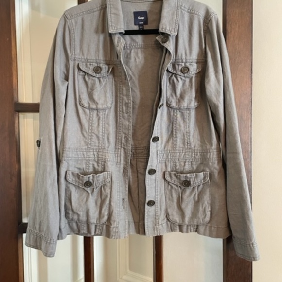 GAP Gray Linen-Blend Cargo Jacket, Size Medium - Picture 2 of 8
